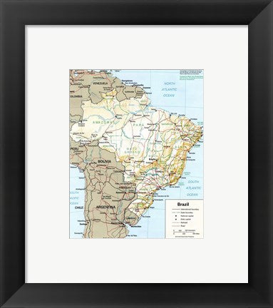 Framed Art Brazil Map Framed Art for your Home Wall Decor 18x24 Artwork
