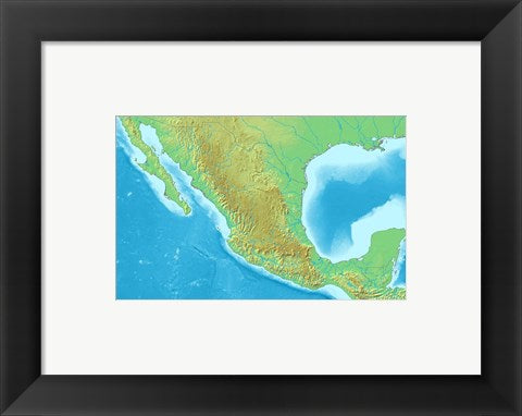 Framed Art Map of Mexico Demis Wall Decor 18x24 Artwork