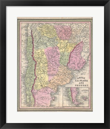 Framed Art 1853 Mitchell Map of Argentina Wall Decor 18x24 Artwork