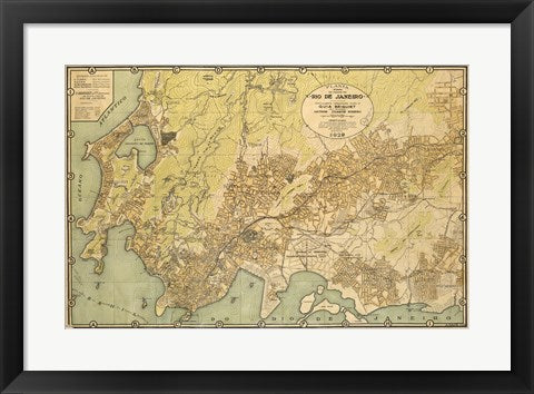 Framed Art Mapa da Cidade do Rio de Janeiro - 1929 Wall Decor 18x24 Artwork