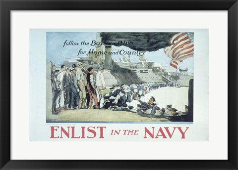 Framed Art Frame Art Follow the Boys in Blue for Home and Country Enlist in the Navy Wall Decor 18x24 Artwork
