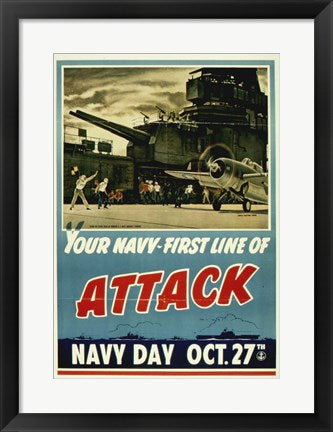 Framed Art Your Navy First Line of Attack Wall Decor 18x24 Artwork