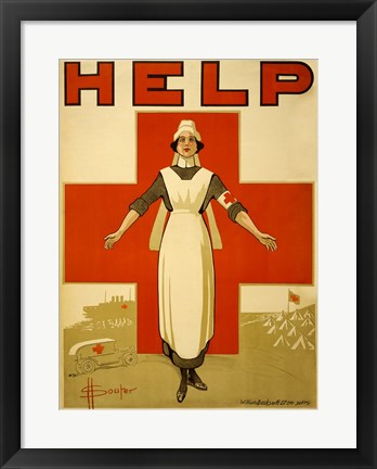 Framed Art Help, Red Cross Nurse Wall Decor 18x24 Artwork