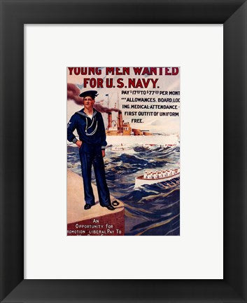 Framed Art Navy Recruiting Poster, 1909 Wall Decor 18x24 Artwork