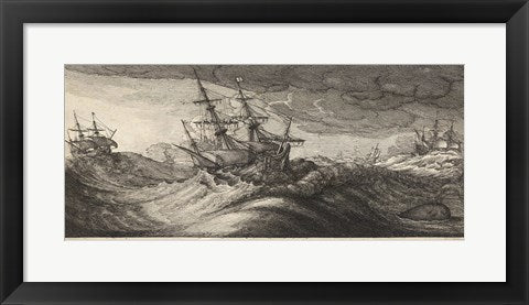 Framed Art Wenceslas Hollar - Warships and a Spouting Whale Wall Decor 18x24 Artwork