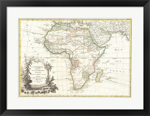 Framed Art 1762 Janvier Map of Africa Wall Decor 18x24 Artwork
