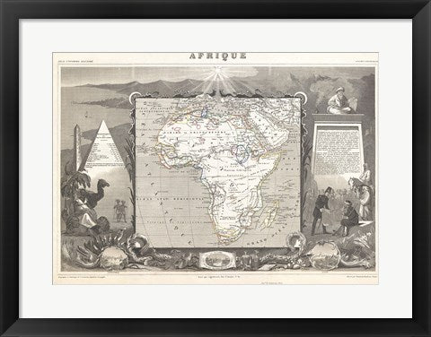 Framed Art 1847 Levasseur Map of Africa Wall Decor 18x24 Artwork