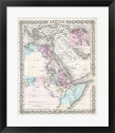 Framed Art 1855 Colton Map of Northeastern Africa Wall Decor 18x24 Artwork