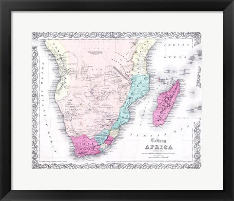 Framed Art 1855 Colton Map of Southern Africa Wall Decor 18x24 Artwork