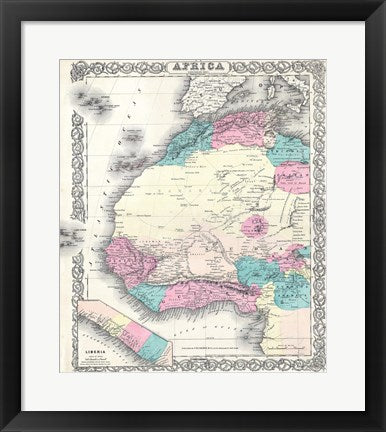 Framed Art 1855 Colton Map of Western Africa Wall Decor 18x24 Artwork