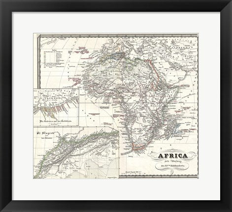 Framed Art Frame Art 1855 Spruner Map of Africa Since the Beginning of the 15th Century Wall Decor 18x24 Artwork