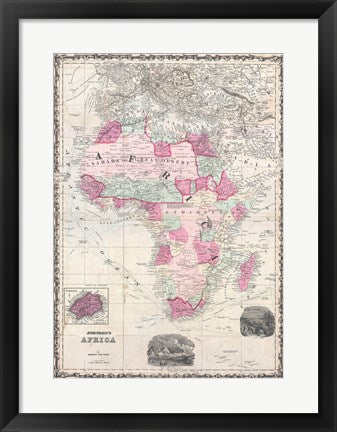 Framed Art 1862 Johnson Map of Africa Wall Decor 18x24 Artwork