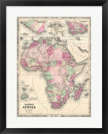 Framed Art 1864 Johnson Map of Africa Wall Decor 18x24 Artwork