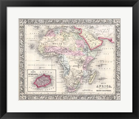 Framed Art 1864 Mitchell Map of Africa Wall Decor 18x24 Artwork