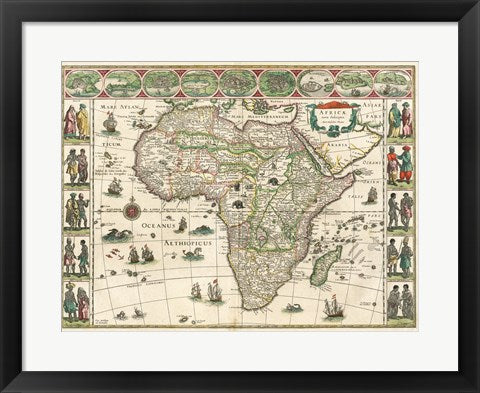 Framed Art Africa 1635, Willem Janszoon Blaeu Wall Decor 18x24 Artwork