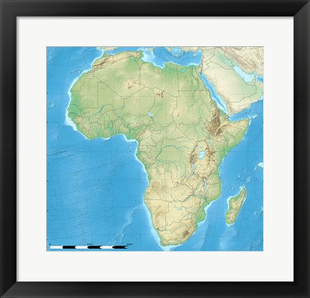 Framed Art Africa Relief Location Map Wall Decor 18x24 Artwork