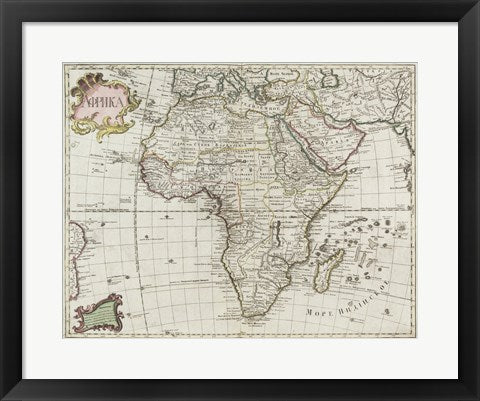 Framed Art Map of Africa 1745 Wall Decor 18x24 Artwork