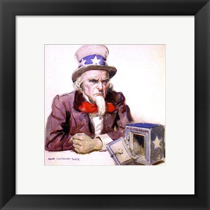 Framed Art James Montgomery Flagg -Uncle Sam With Empty Treasury 1920 Wall Decor 18x24 Artwork