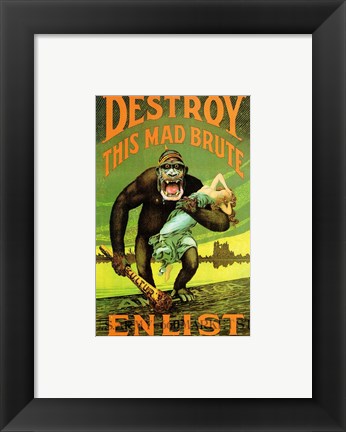 Framed Art Frame Art Destroy This Mad Brute' US Enlist Poster Wall Decor 18x24 Artwork