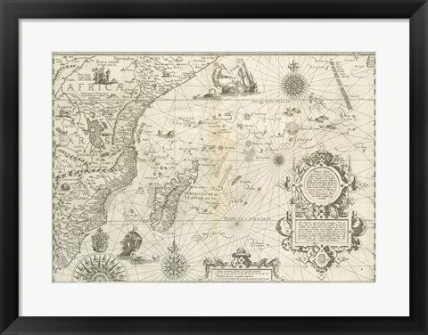Framed Art Frame Art East Africa and the Indian Ocean 1596, Arnold Florent van Langren Wall Decor 18x24 Artwork