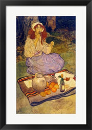 Framed Art Frame Art Elizabeth Shippen Green, Miguela, kneeling still, put it to her lip, 1906 Wall Decor 18x24 Artwork
