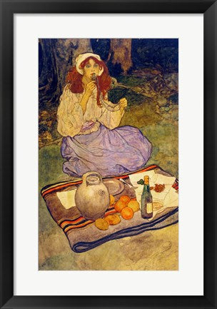Framed Art Frame Art Elizabeth Shippen Green, Miguela, kneeling still, put it to her lip, 1906 Wall Decor 18x24 Artwork