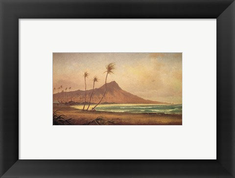 Framed Art Gideon Jacques Denny - 'Waikiki Beach', oil on canvas, 1868 Wall Decor 18x24 Artwork