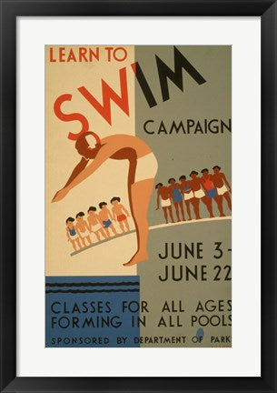 Framed Art Learn to Swim Wall Decor 18x24 Artwork