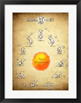 Framed Art Yoga Cow Sun Salutation Wall Decor 18x24 Artwork