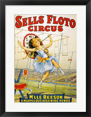 Framed Art Frame Art Floto Circus Presents M'lle Beeson, a marvelous high wire Venus, Performance Poster,1921 Wall Decor 18x24 Artwork