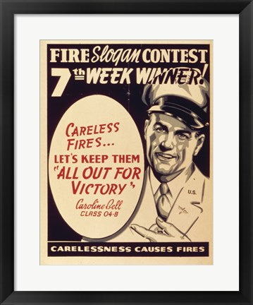 Framed Art Frame Art Careless Fires.. Let's Keep Them All Out For Victory Wall Decor 18x24 Artwork
