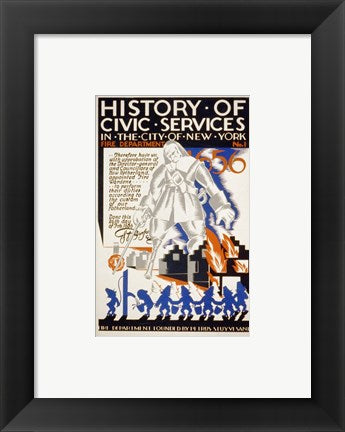 Framed Art History of Civic Services in the NYC Fire Department 1731 Wall Decor 18x24 Artwork