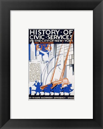 Framed Art History of Civic Services in the NYC Fire Department 1936 Wall Decor 18x24 Artwork