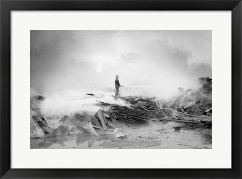 Framed Art Fireman Putting Out Fire Wall Decor 18x24 Artwork