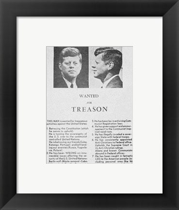 Framed Art JFK Wanted Dallas, 1963 Wall Decor 18x24 Artwork