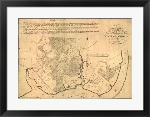 Framed Art Map of Mt Vernon made by Washington Wall Decor 18x24 Artwork