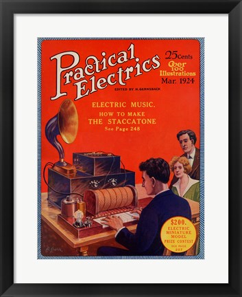 Framed Art Practical Electrics March 1924 Cover Wall Decor 18x24 Artwork