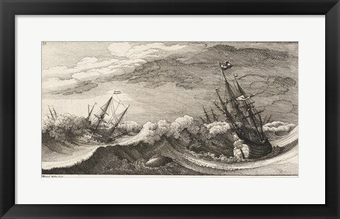 Framed Art Wenceslas Hollar - The whale and the three-masted ship Wall Decor 18x24 Artwork
