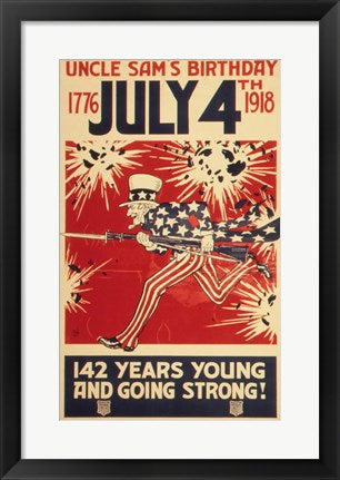 Framed Art Uncle Sam's Birthday 1776 July 4th 1918 Wall Decor 18x24 Artwork
