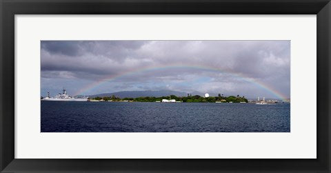 Framed Art US Navy, A rainbow appears over the USS Arizona Memorial Wall Decor 18x24 Artwork