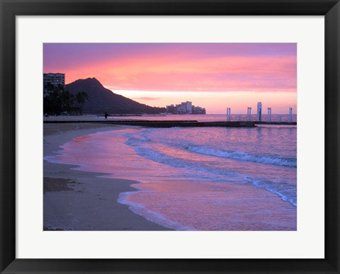 Framed Art Waikiki Beach Sunset Wall Decor 18x24 Artwork