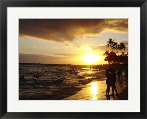 Framed Art Waikiki Beach at Sunset Wall Decor 18x24 Artwork