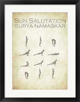 Framed Art Sun Salutation Chart Wall Decor 18x24 Artwork