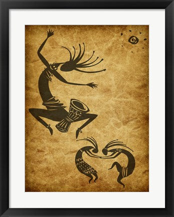 Framed Art Kokopelli Drum Circle Wall Decor 18x24 Artwork