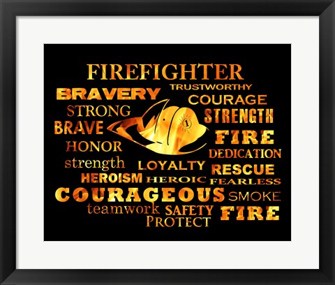 Framed Art Firefighter Words Framed Art for your Home Wall Decor 18x24 Artwork