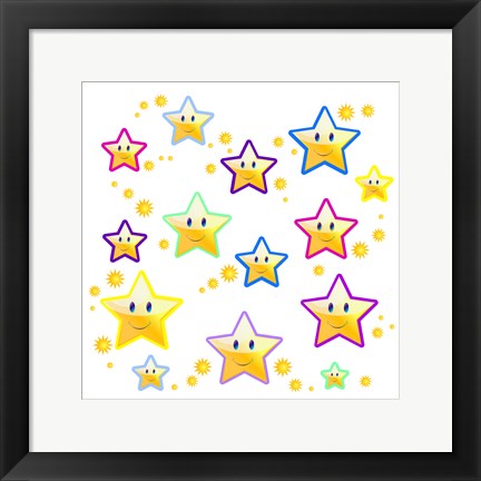 Framed Art Happy Face Stars Wall Decor 18x24 Artwork
