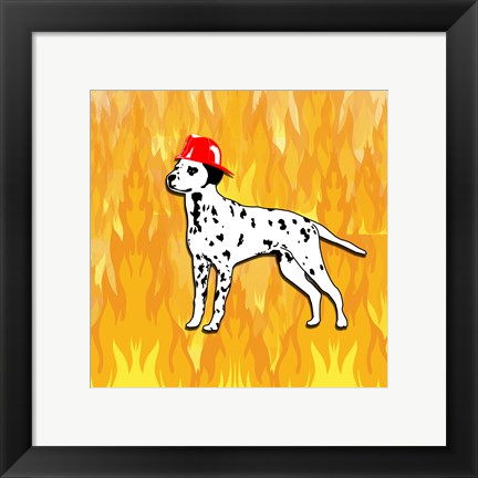 Framed Art Firefighter Dog Framed Art for your Home Wall Decor 18x24 Artwork