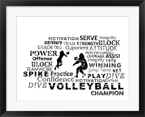 Framed Art Volleyball Text by Sports Mania Wall Decor 18x24 Artwork