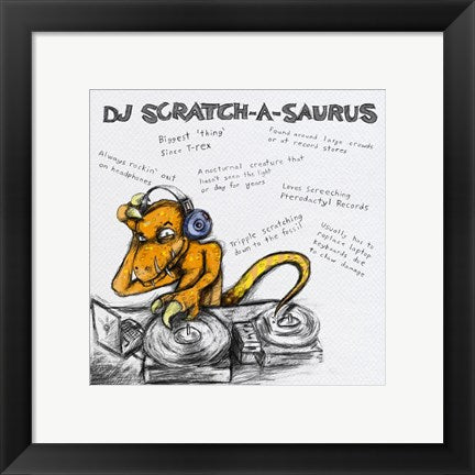 Framed Art DJ Scratch-A-Saurus Framed Art for your Home Wall Decor 18x24 Artwork