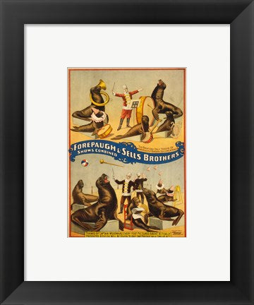Framed Art Sells Brothers Sea Lion Circus Wall Decor 18x24 Artwork